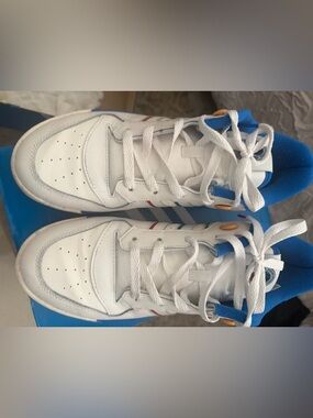 adidas White Sneakers with Blue and Red Accents